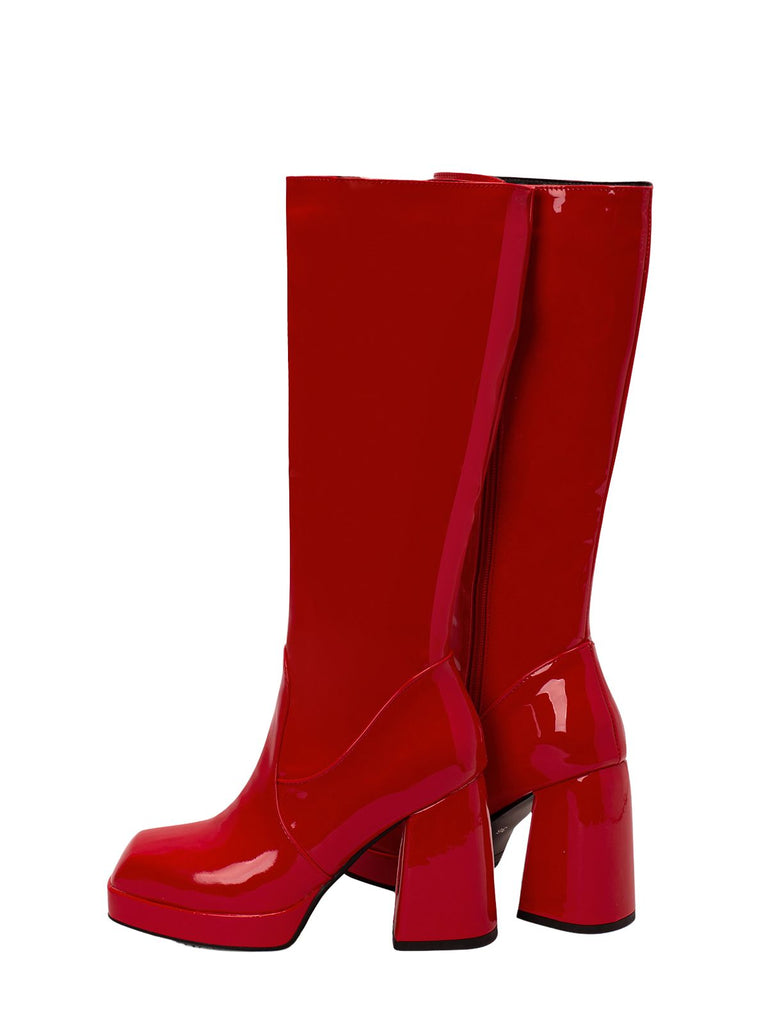 Solide Patent Leder Round Toe Hoher Absatz Stiefel