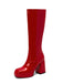 Solide Patent Leder Round Toe Hoher Absatz Stiefel