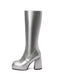 Solide Patent Leder Round Toe Hoher Absatz Stiefel