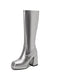Solide Patent Leder Round Toe Hoher Absatz Stiefel