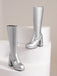 Solide Patent Leder Round Toe Hoher Absatz Stiefel
