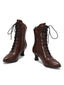 Braun Retro Leder Hohem Absatz Stiefel