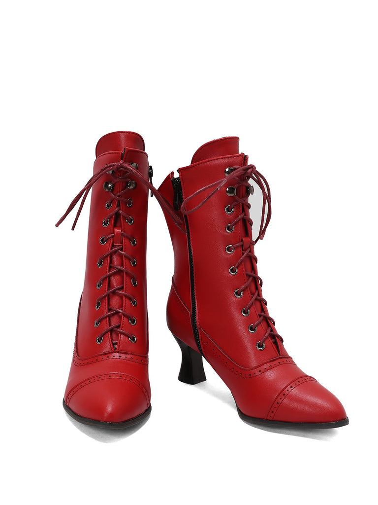 Retro Leder Hohem Absatz Stiefel