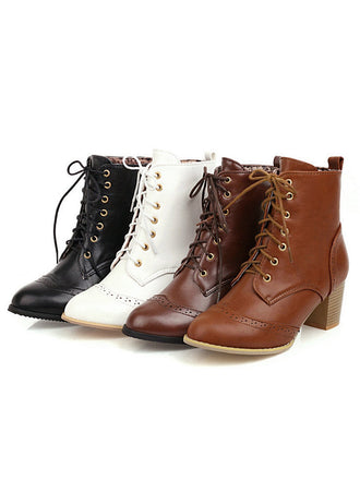 Retro Leder Medium Heel Schnürung Combat Kampfstiefel