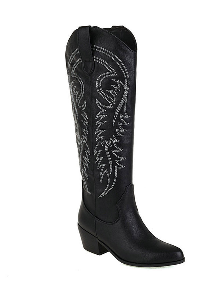 Bestickte Klobiger Absatz Cowboy Halbhohe Stiefel