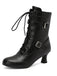 Schwarz Vintage Leder Schnürung Hohe Absätze Stiefel