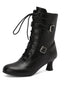 Schwarz Vintage Leder Schnürung Hohe Absätze Stiefel