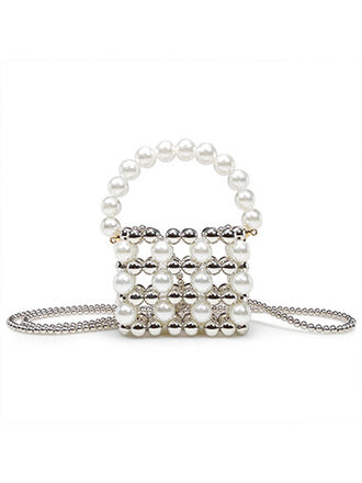Silber Perlen Umhänge Mini Quadratische Tasche