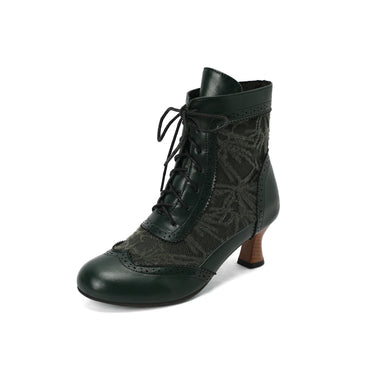 Dunkelgrüne Vintage Leder Solide Spitze Stiefel mit Absatz