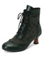 Dunkelgrüne Vintage Leder Solide Spitze Stiefel mit Absatz