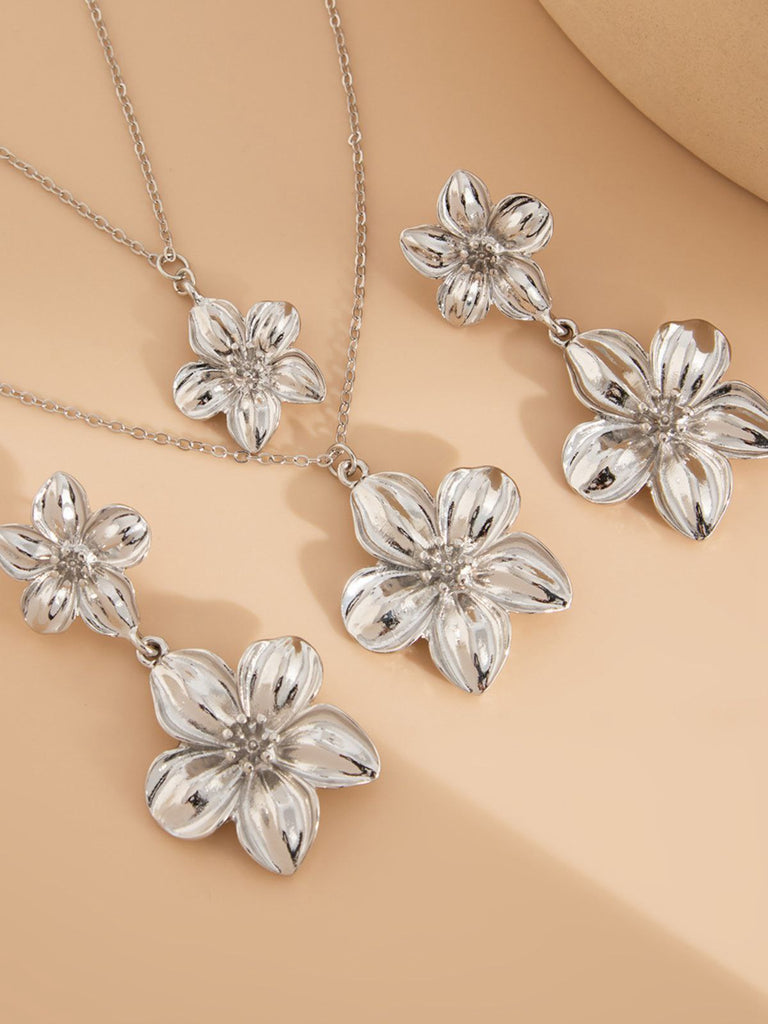 Blumen Doppelte Schlüsselbeinkette & Ohrringe Set