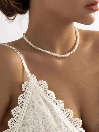 Weiß Vintage Perle Zurück Drop Kette Halskette