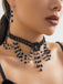 Schwarz Gothic Perlen Kristall Anhänger Halskette & Ohrring Set