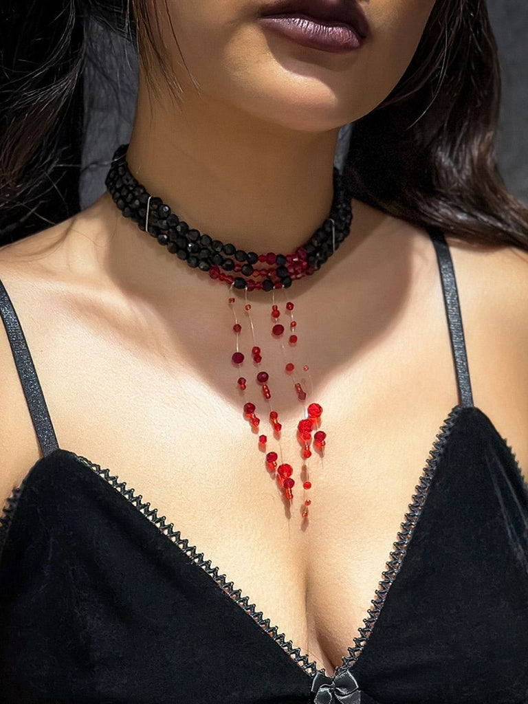 Gothic Mehrschichtig Beaded Blutstropfen Anhänger Halskette