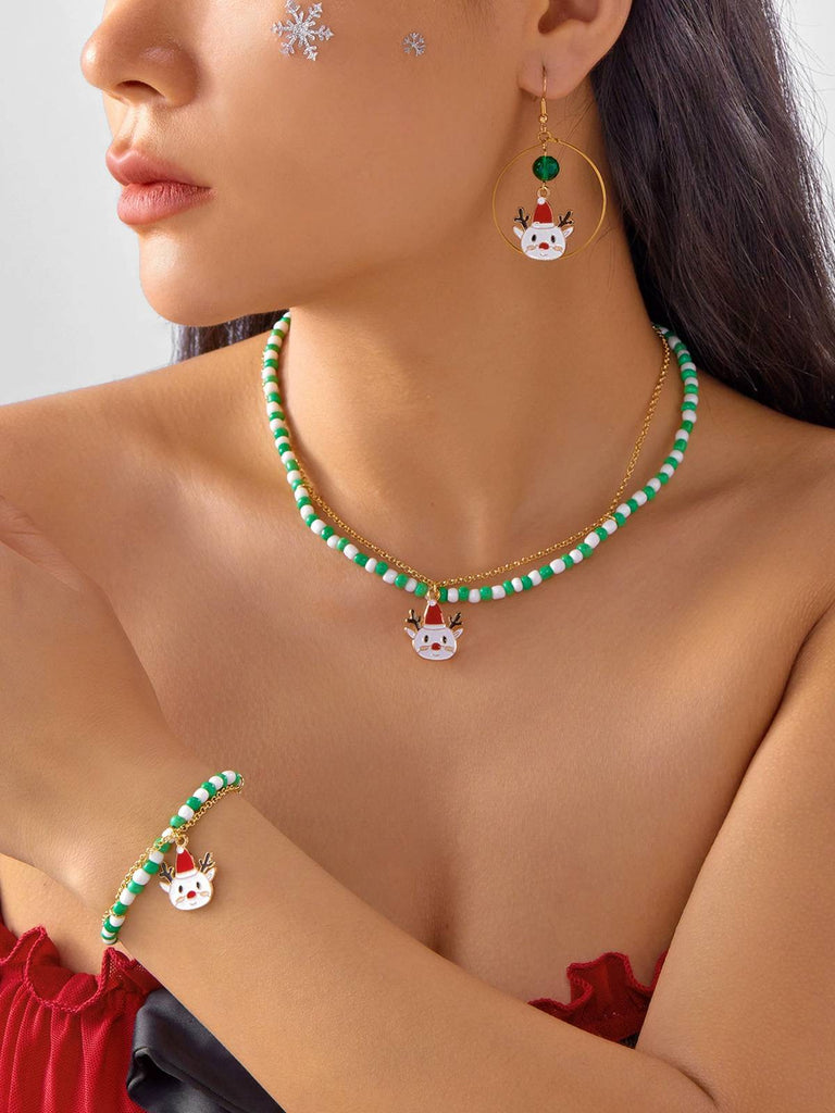 Vintage Weihnachten Perlen Halskette & Armband & Ohrringe Set
