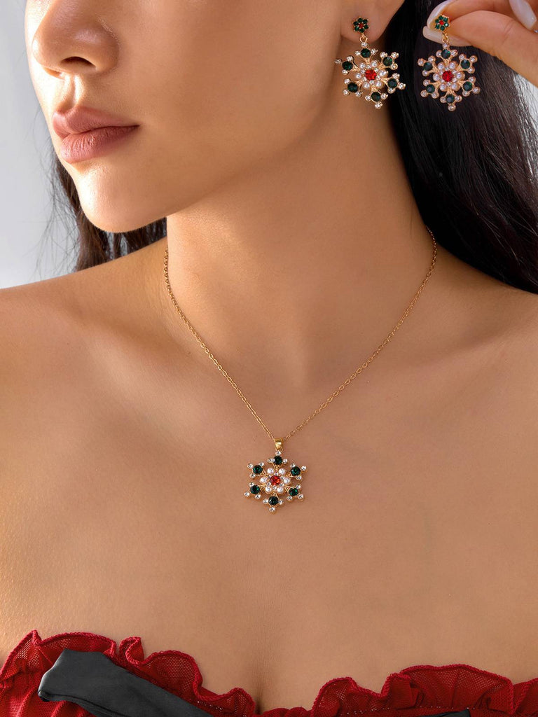Vintage Schneeflocken Halskette & Ohrringe Schmuck Set