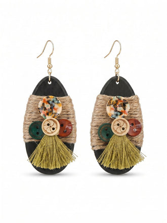 Boho Ohrringe mit Quaste und Knopf