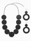 Schwarzes Vintage Halskette & Ohrringe-Set mit Polka-Dots