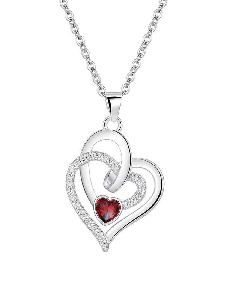 Rote Vintage Halskette mit Herz und Kristall