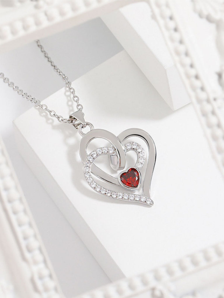 Rote Vintage Halskette mit Herz und Kristall