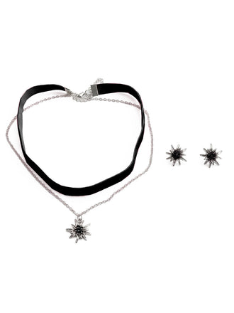 Vintage Choker-Set mit Edelweiss-Anhaenger und Ohrringen