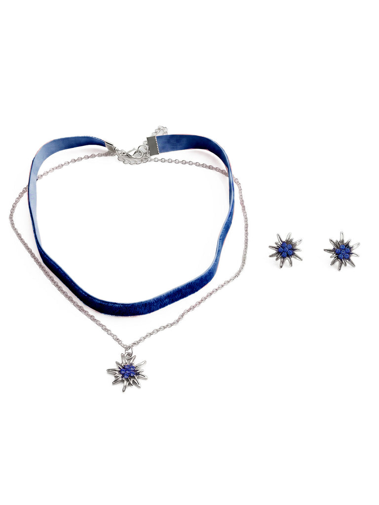 Vintage Choker-Set mit Edelweiss-Anhaenger und Ohrringen