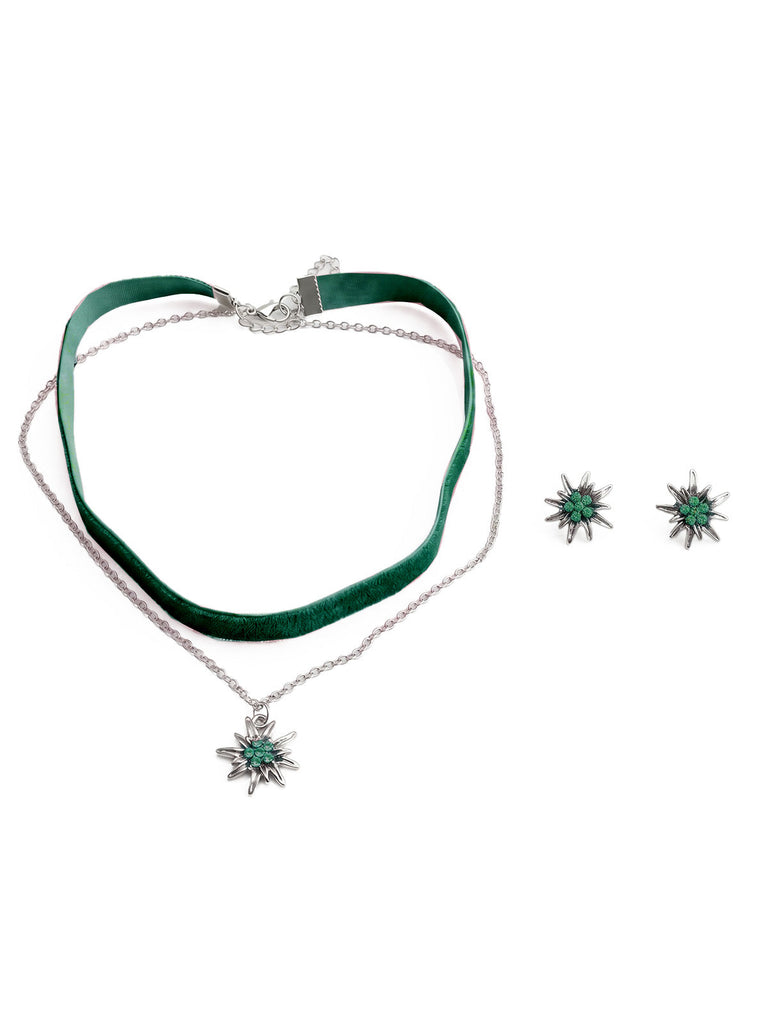 Vintage Choker-Set mit Edelweiss-Anhaenger und Ohrringen