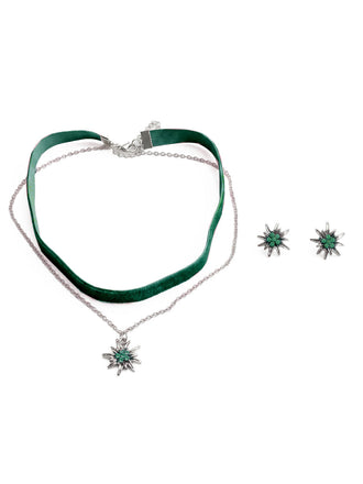 Vintage Choker-Set mit Edelweiss-Anhaenger und Ohrringen