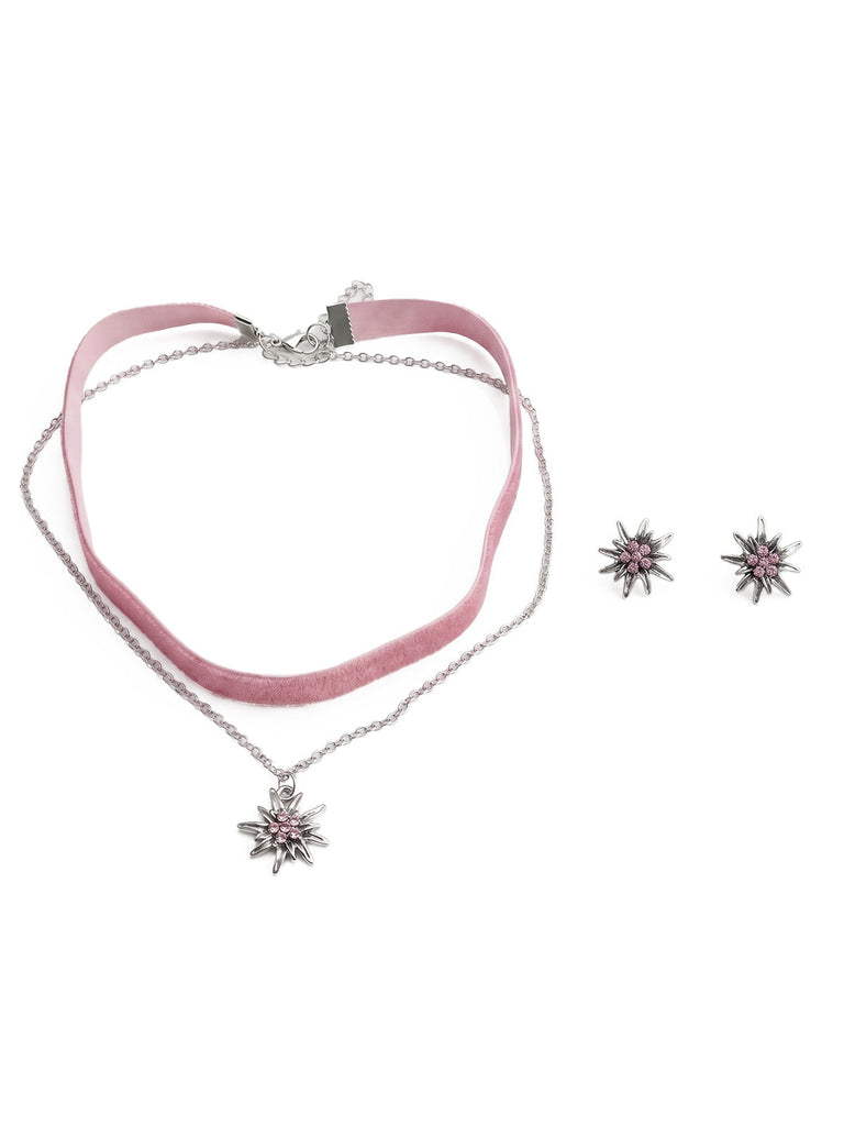 Vintage Choker-Set mit Edelweiss-Anhaenger und Ohrringen
