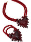 Dunkelrotes Halsketten- & Armband-Set mit Herzanhänger