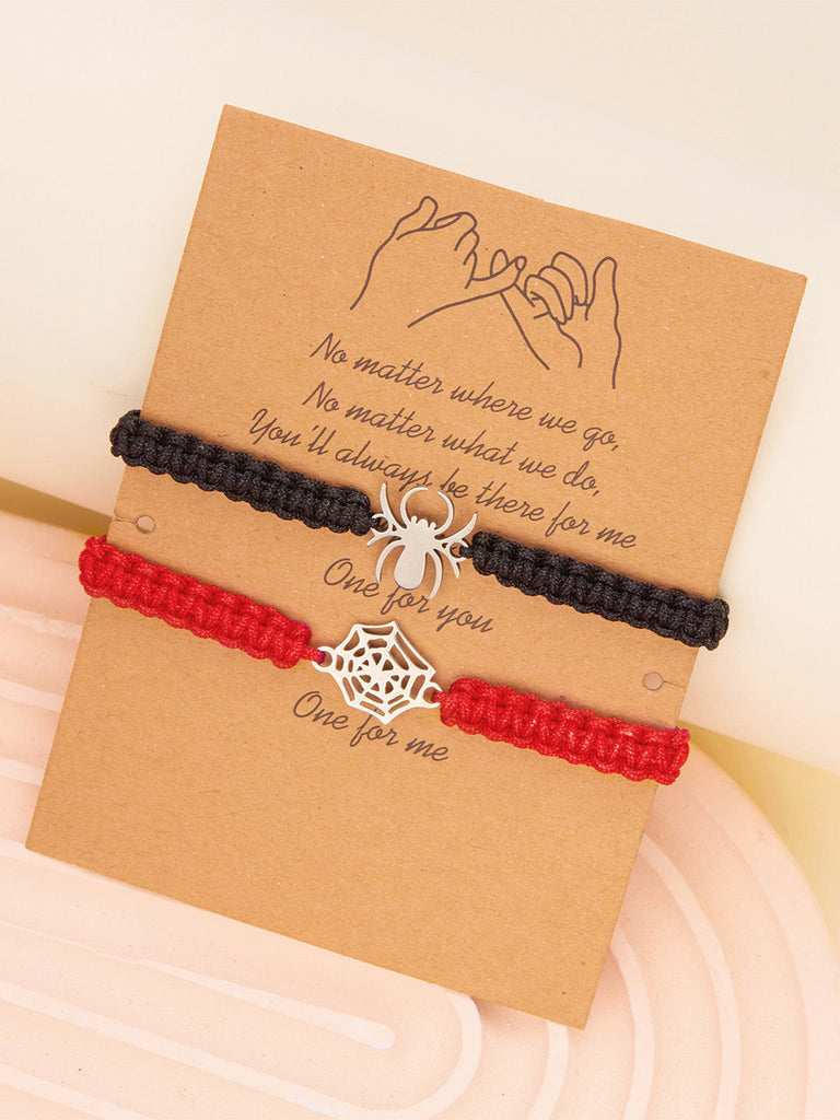 Rot-schwarzes Gothic Paar-Armband mit Spinnenanhänger