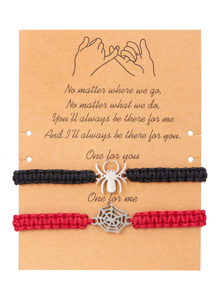 Rot-schwarzes Gothic Paar-Armband mit Spinnenanhänger