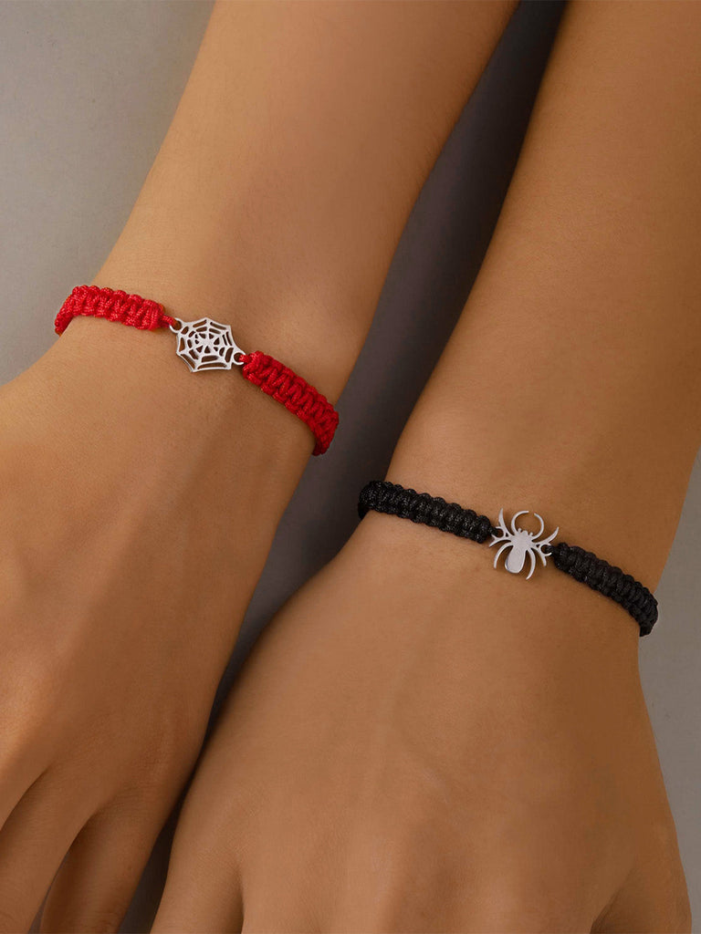 Rot-schwarzes Gothic Paar-Armband mit Spinnenanhänger