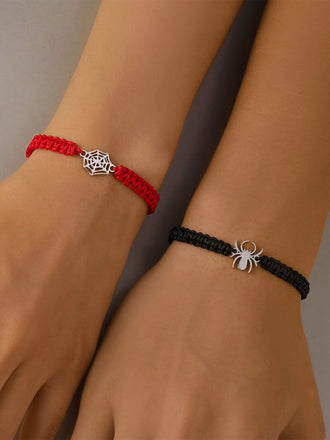 Rot-schwarzes Gothic Paar-Armband mit Spinnenanhänger