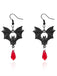 Gothic Schwarze Fledermaus-Ohrringe mit roten Kristallen
