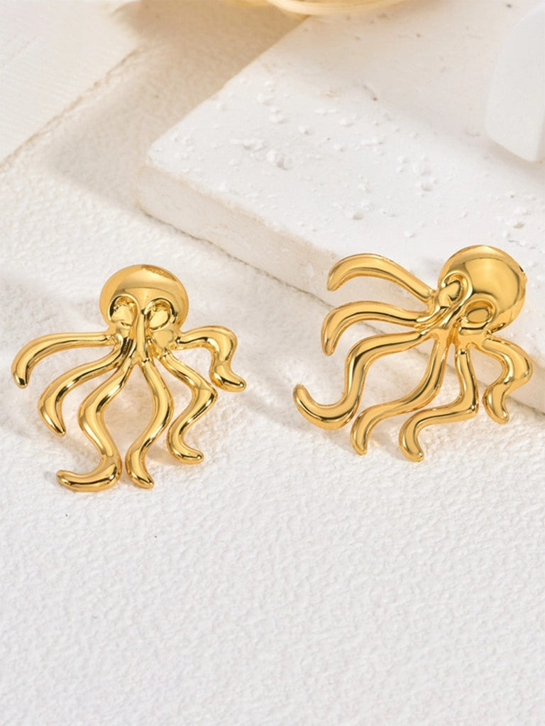 Goldene Ohrhänger mit Marine und Oktopus