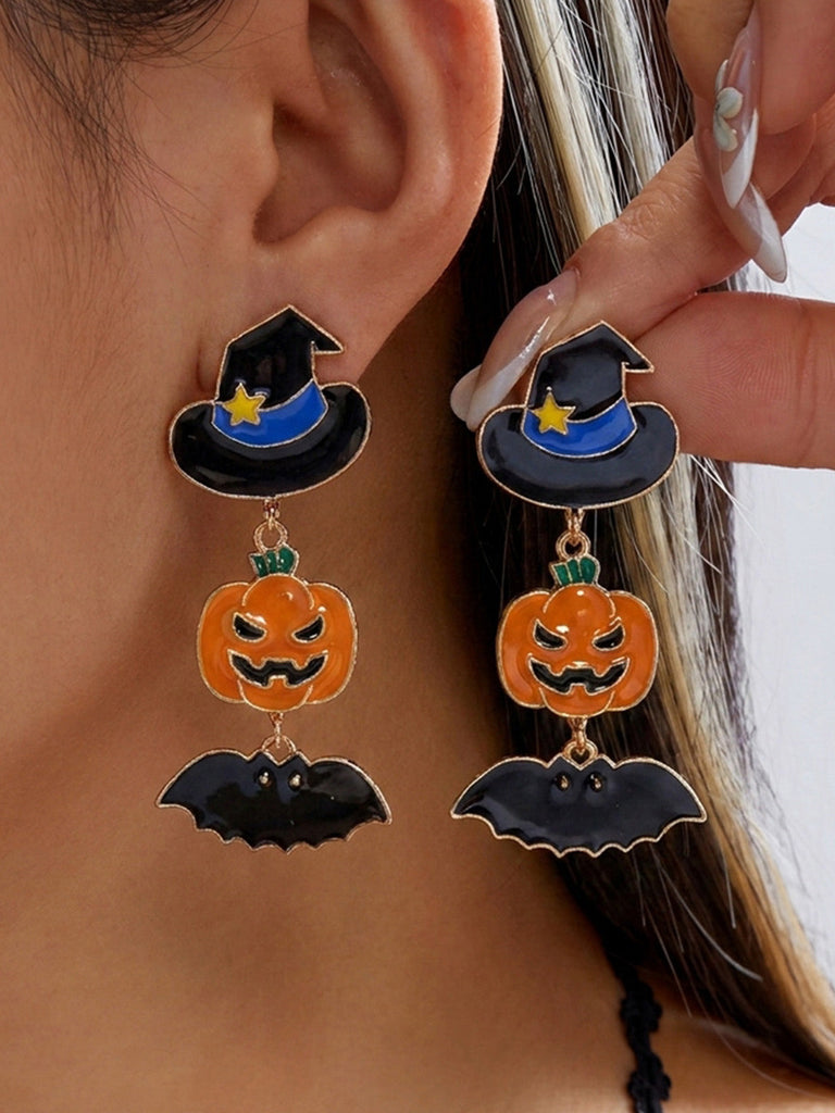Halloween-Ohrringe mit dreiteiligen Hexenhüten und Strass