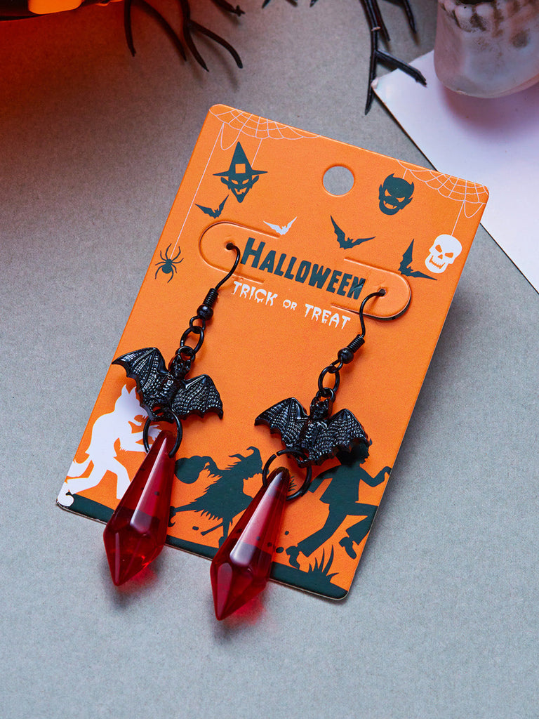 Rote Gothic Ohrringe mit Kristall und Fledermaus
