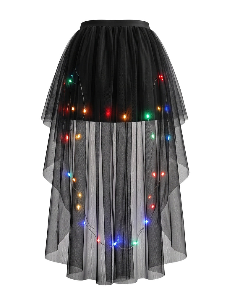 80er Mesh-Tutu-Rock mit LED-Licht und High-Low-Saum