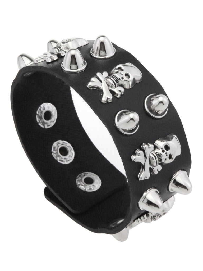 Schwarzes Punk-Armband aus Leder mit Totenkopf und Nieten