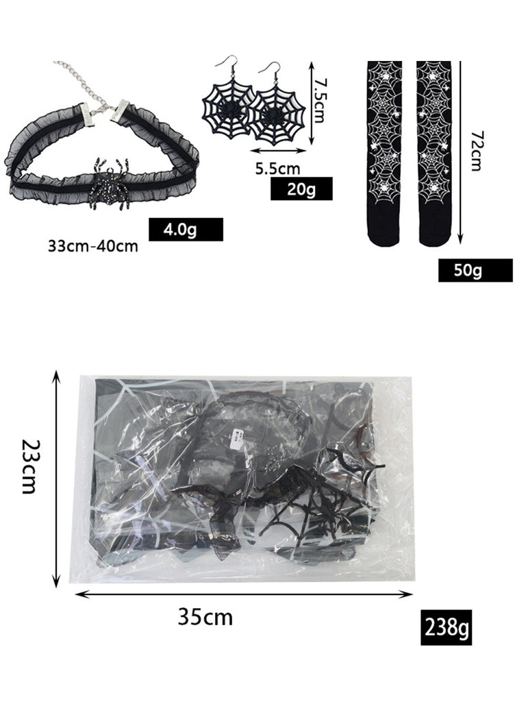 Schwarzes Halloween-Accessoire-Set mit Spinnennetz-Umhang