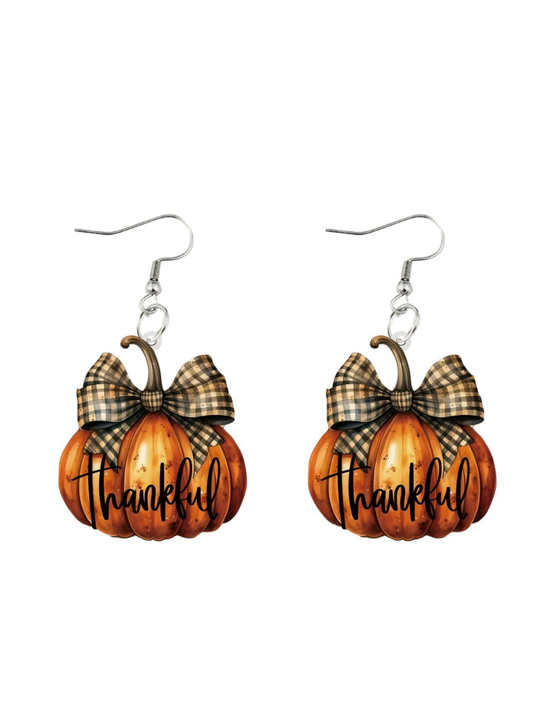 Orange Kürbis-Ohrringe mit Karo-Schleife für Thanksgiving