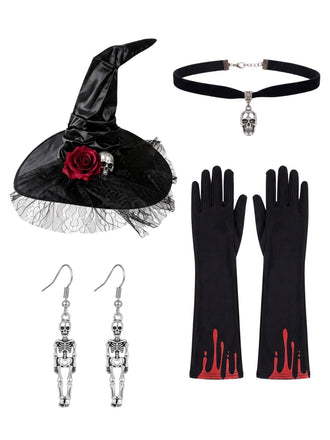 Schwarzes Gothic Hexen-Accessoire-Set mit Totenkopf