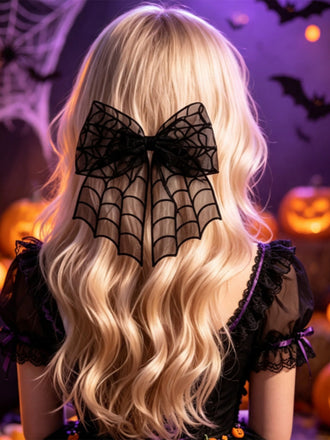 Schwarzes Gothic-Netzschleifen-Haaraccessoire mit Spinnennetzmuster