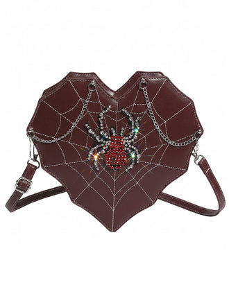 Gothic Fledermaus-Schultertasche mit Strassspinne und Spinnennetz