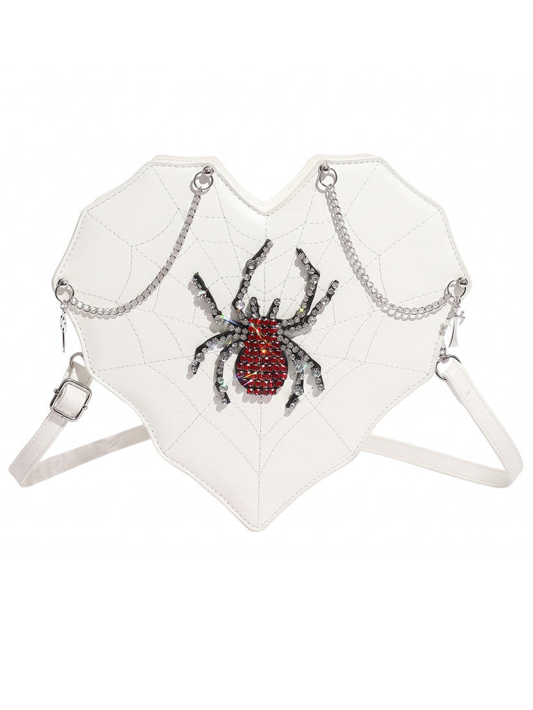 Gothic Fledermaus-Schultertasche mit Strassspinne und Spinnennetz