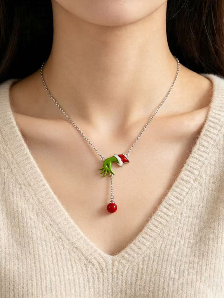 Grüne & Rote Weihnachtshalskette mit Handanhänger
