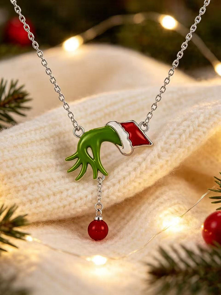 Grüne & Rote Weihnachtshalskette mit Handanhänger