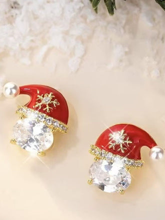 Rote Weihnachtsmannmützen-Ohrstecker mit Kristall und Perlen