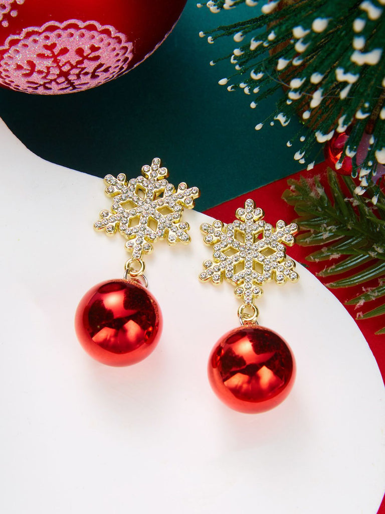 Vintage-Weihnachtskugel-Ohrhänger mit Strass-Schneeflocken